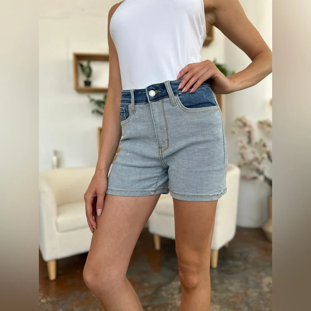 Judy Blue Color Block Denim Jean Shorts